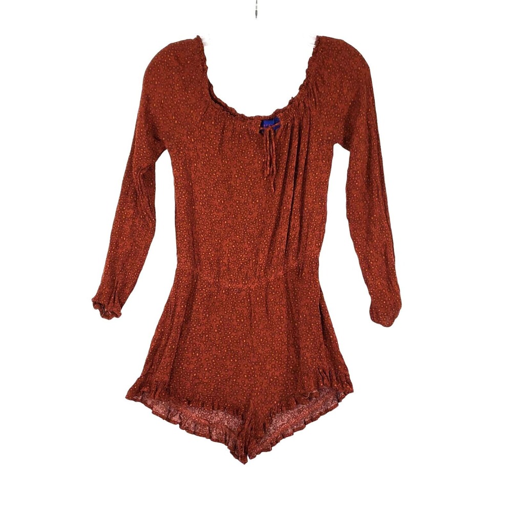 Aeropostale Womens Romper Size Small Rust Brown Orange Floral Long Sleeve Boho